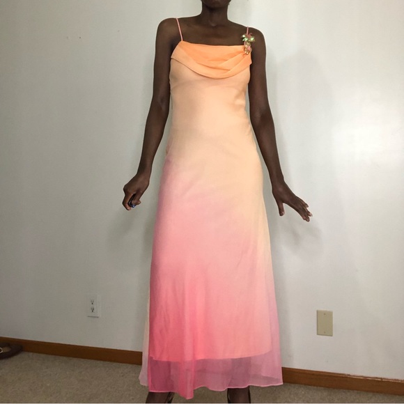 VINTAGE | 1990s Y2K Onyx Nite Cowl Neck Ombre Chiffon Slip Dress - Picture 3 of 7